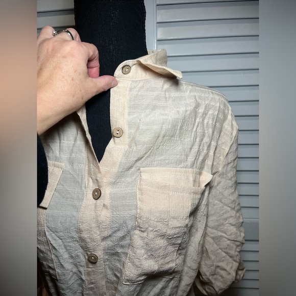 Women's Modern Swimsuit Cover Blouse Button Down Beige - Picture 5 of 7